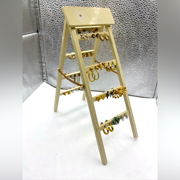 Jewelry - Lot Of 24 Pairs Earrings With Vintage Ladder Rack Organizer